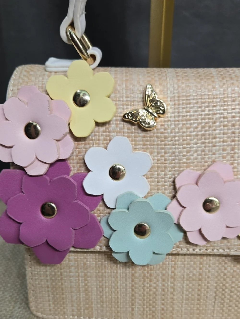 SALE! NWOT! Betsey Johnson Beige Straw Satchel with Flower Accents